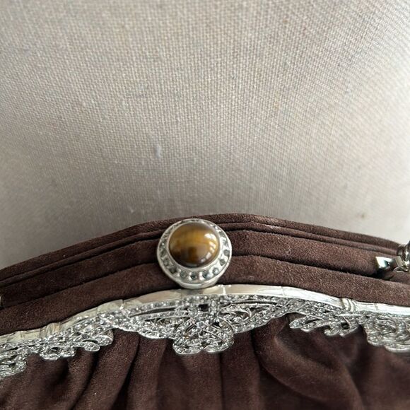 JUDITH LEIBER SUEDE EVENING BAG w/ COIN PURSE & STERLING COMB & MIRROR SET - Picture 5 of 11